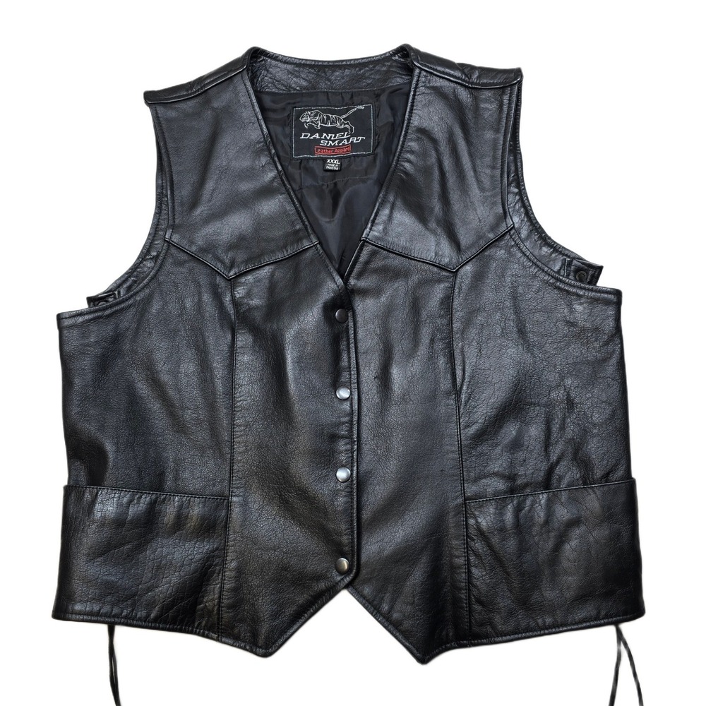 Echtes Leder Daniel‎ Smart Leather Vest Womens 3XL Black Motorcycle Biker Lace